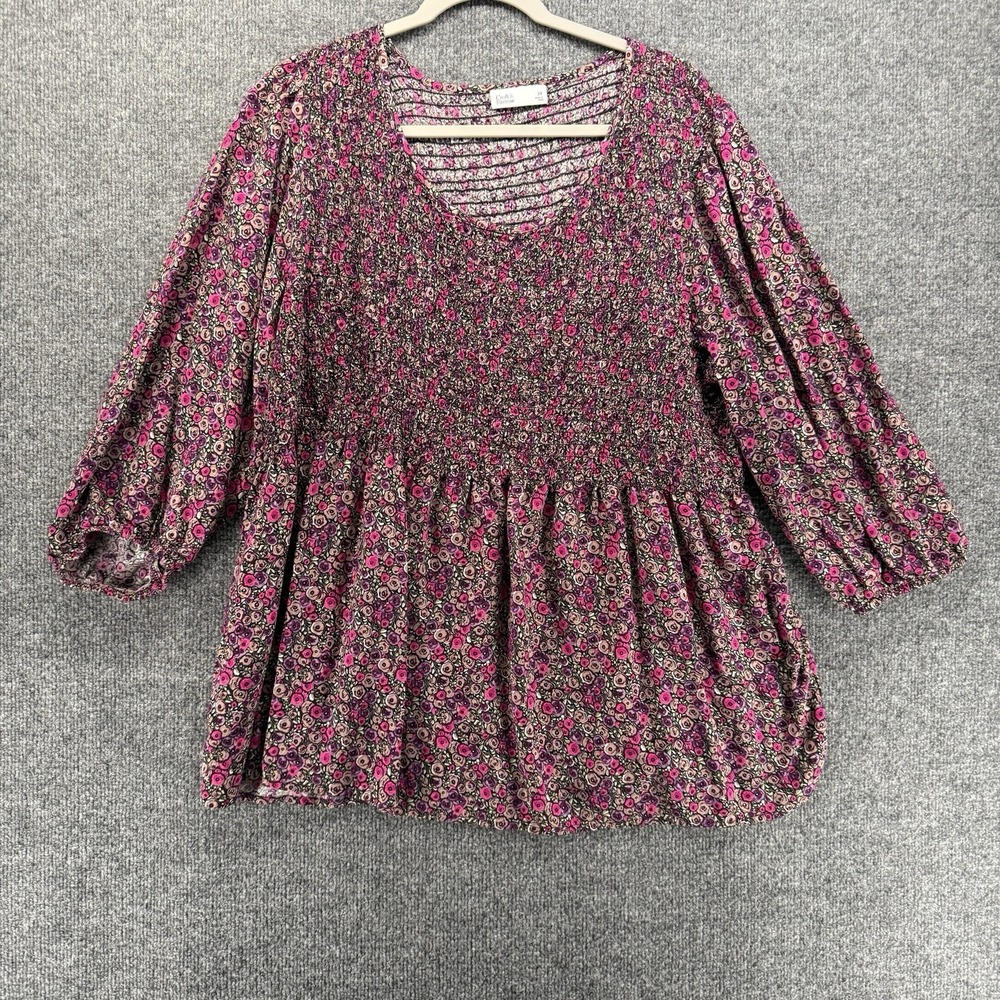 Croft & Barrow Top Womens 2X Purple Floral Peasant Boho Cottage Prairie Western